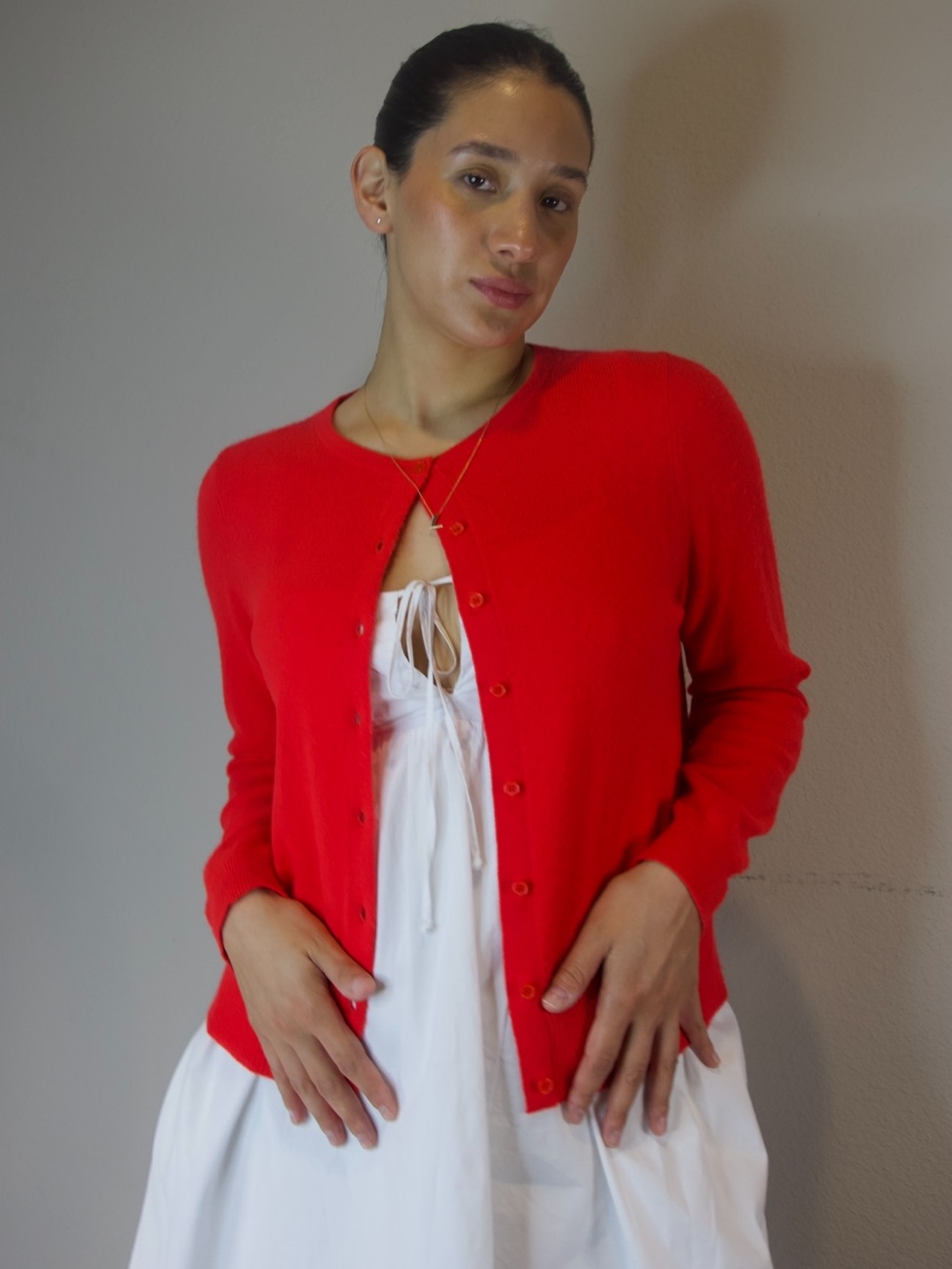 Anthropologie The Cashmere Collection Red Button-Front Cardigan Size L
